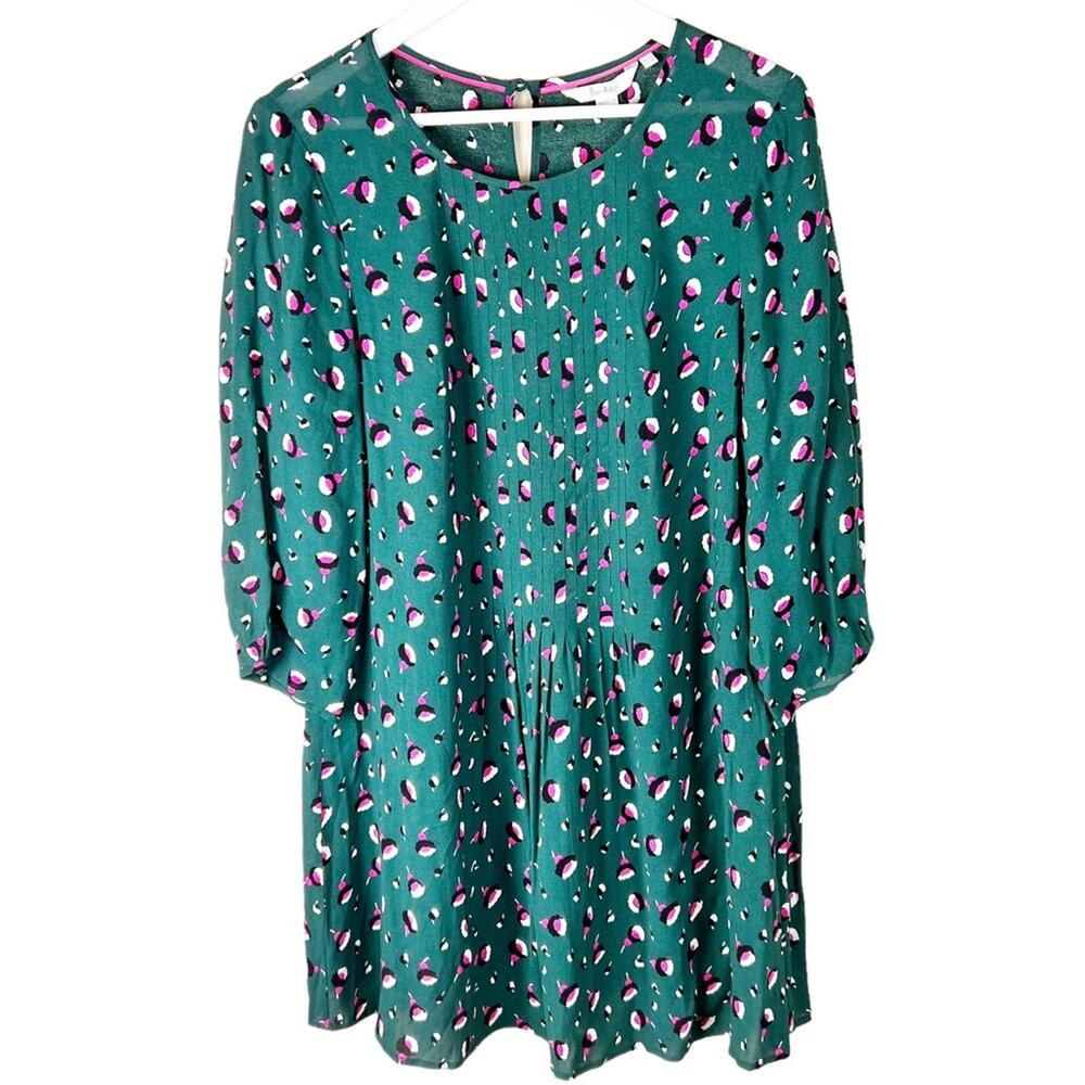 Boden Green Abstract Floral Pintuck‎ Tunic Dress Womens 10R 3/4 Sleeve Viscose